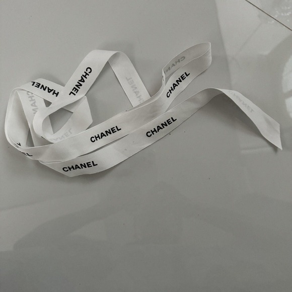 Chanel Classic White Ribbon Black Logo 100% Authentic 65” - Picture 4 of 5
